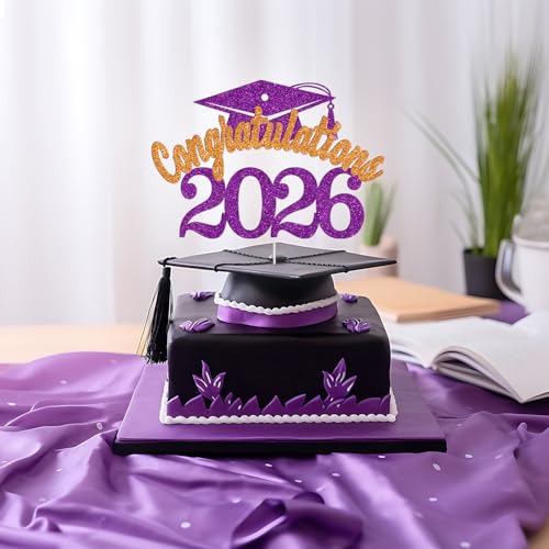 Congratulations 2026 Cake Topper - Glitter Graduation Decor