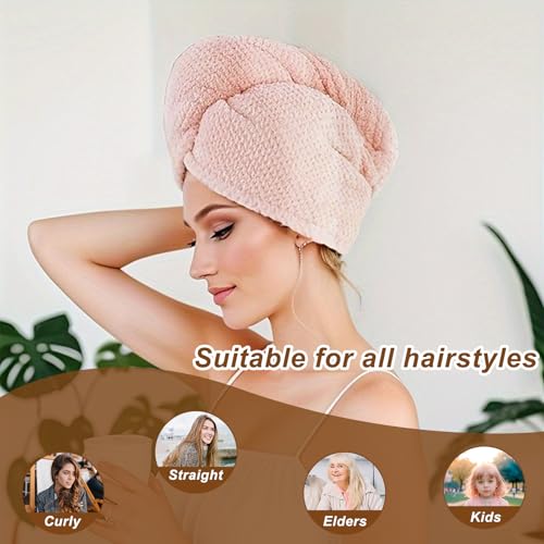 Microfiber Hair Drying Towel Wrap - 5 Pack, 10x26 Inch Absorbent Turban