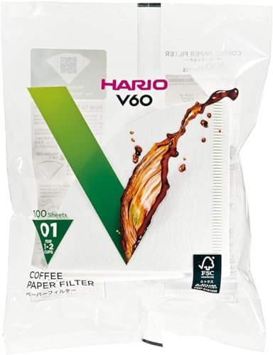 Hario V60 Paper Coffee Filters, Size 01, White, 100 Count