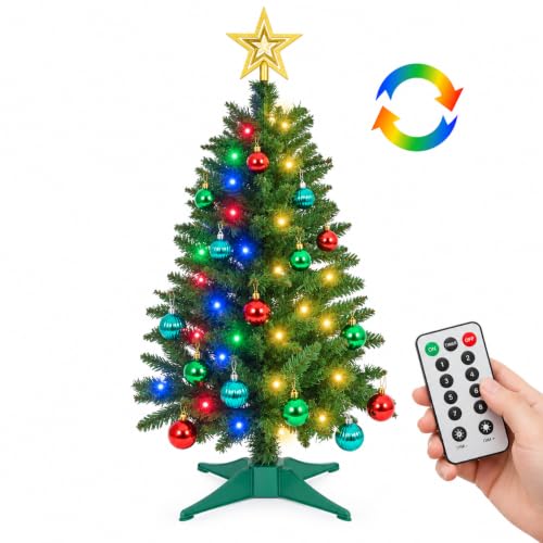 Green 3ft Artificial Christmas Tree with 9 Lighting Modes - Mini Tabletop Xmas Tree