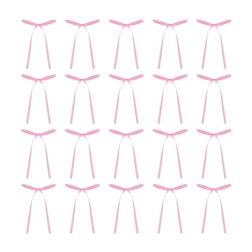 AMABAZR 20Pcs Bow Cupcake Toppers Light Pink Coquette Bowknot Ribbons