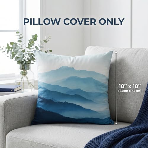 Blue Mountain Velvet Pillow Cover 18x18 - Watercolor Landscape Design