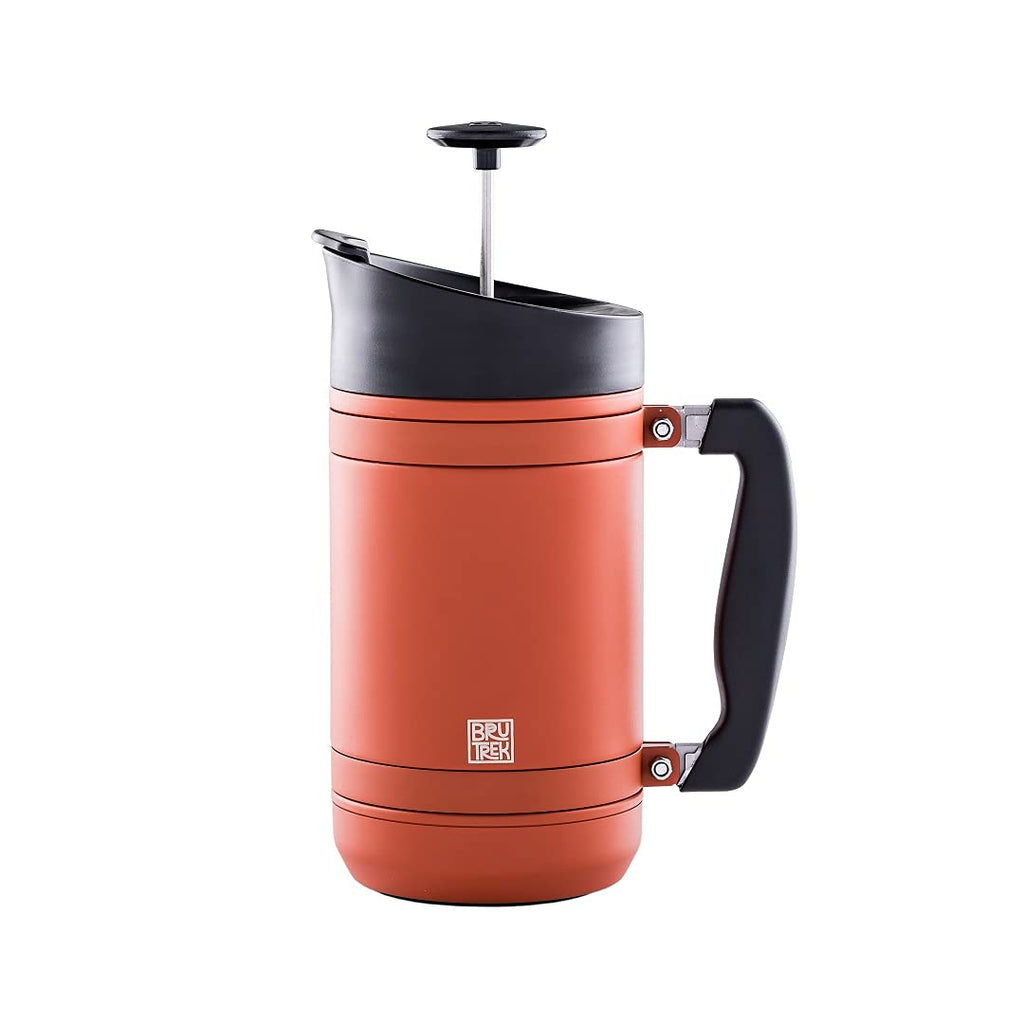 BruTrek® by Planetary Design BaseCamp Coffee Press - Double Wall Insulated Stainless Steel - Bru-Stop Technology, No Grounds in Coffee, No Spill Lid (Red Rock, 32 fl.oz)