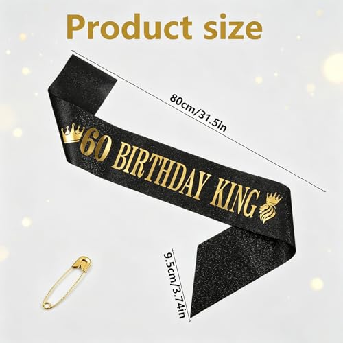 60th Birthday King Sash for Men - Black & Gold Party Decoration