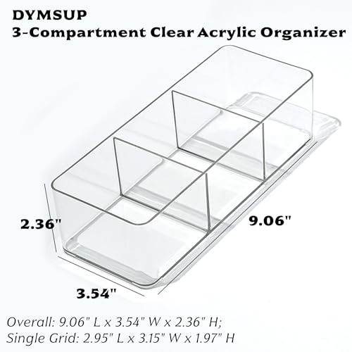 DYMSUP 3-Compartment Clear Acrylic Makeup Organizer for Vanity Countertop