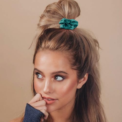 KICOSY 2 Pack Green Satin Scrunchies, Shimmering Hair Ties for Women