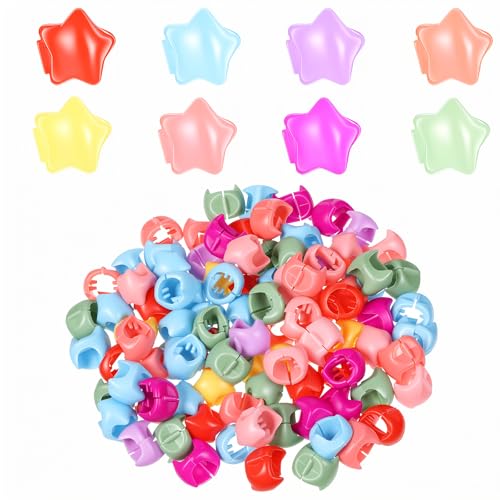 100 Pcs Rainbow Star Mini Hair Claw Clips and Braid Beads, Colorful Y2K Hair Accessories for Girls