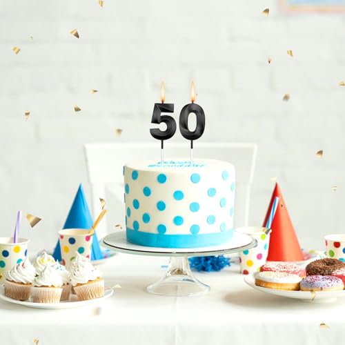 Goqaoix Black 50th Birthday Candles for Cake - 50th Anniversary & Celebration Decor - 2 Pack
