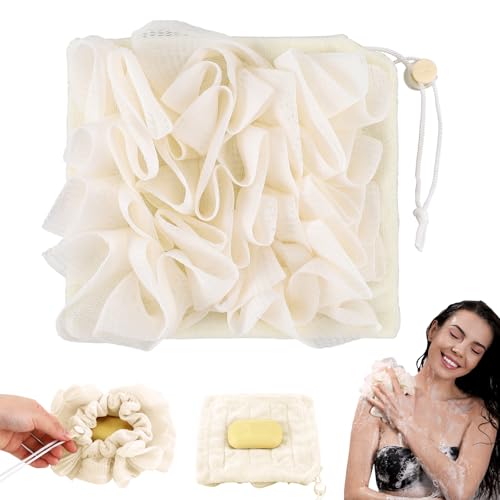 Swiffen 2-in-1 Washcloth Loofah Combo with Drawstring - Beige