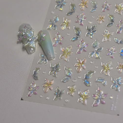 5D Floral Nail Stickers Embossed Self-Adhesive Spring Flower Decals