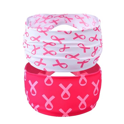 Breast Cancer Awareness Knotted Headband Set of 2 Pink Ribbon Sweatband