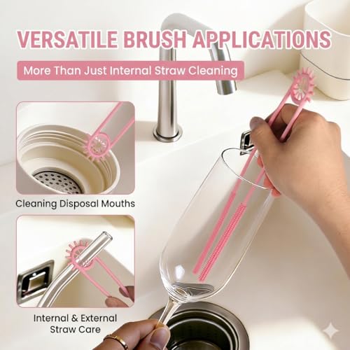 2-in-1 Silicone Straw Cleaner Brush - Extra Long, Dual-Ended for Metal & Smoothie Straws