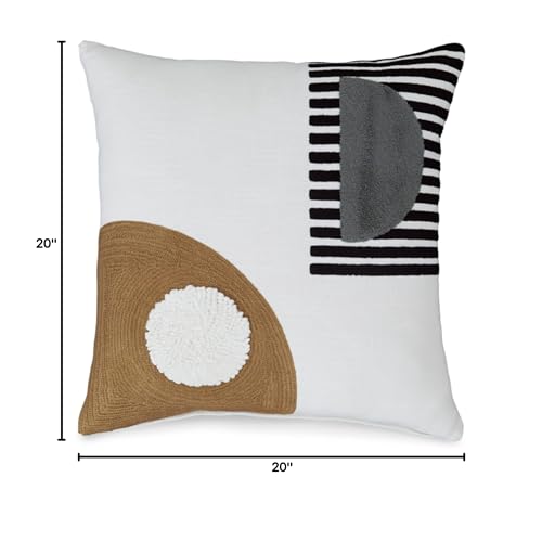 Signature Design by Ashley Longsum Contemporary Square Cotton Pillow with Embroidered Design, 20" x 20", White & Black