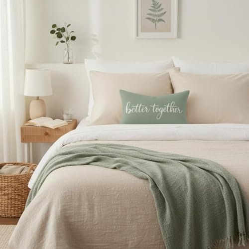HERHOME Better Together Sage Green Decorative Throw Pillow Cover 12x20 Inch