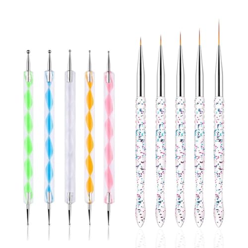 FULINJOY 10 Pcs Nail Dotting Tools & Liner Brushes Kit
