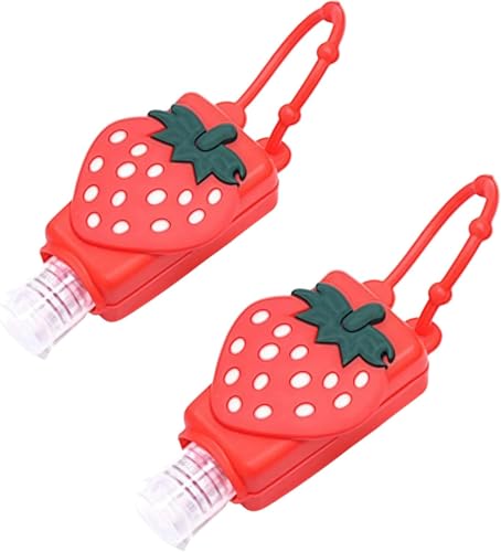 2Pcs Strawberry Travel Hand Sanitizer Bottles with Silicone Sleeve and Keychain