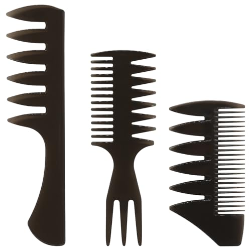 Qjaiune 3-Pack Black Hair Styling Comb Set, Wide Tooth & Texture Combs