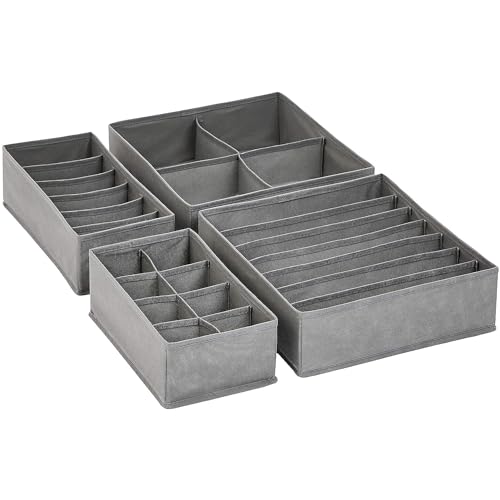 Amazon Basics Set of 4 Deep Drawer Organizers for Clothes - Gray Collapsible Storage Boxes for Socks & Underwear