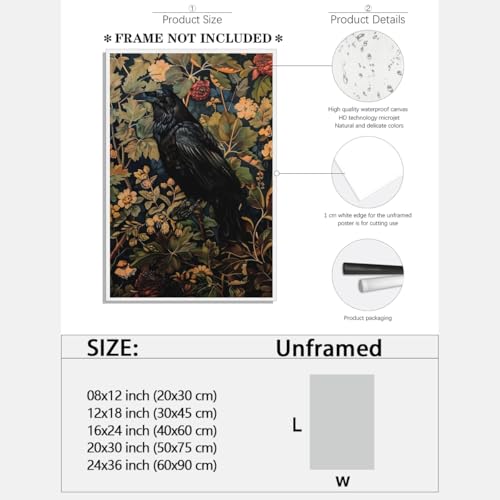 Vintage William Morris Black Crow Wall Art - Retro Botanical Print 8x12