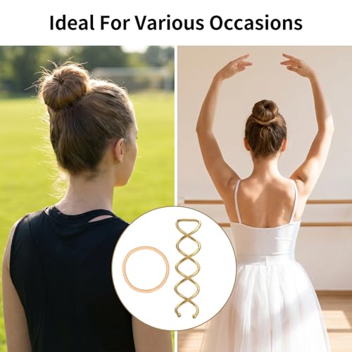 Spiral Hair Pins and Hair Ties Set - Gold Twist Bun Maker for Thick Hair