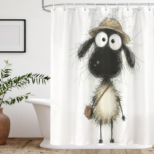 KLYOHAUS Cartoon Lamb Shower Curtain with 12 Hooks, 72x72 Inches Bathroom Decor