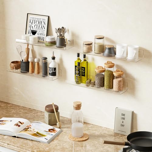 Dooiclear 4 Pack Clear Floating Wall Shelves - 15" Storage