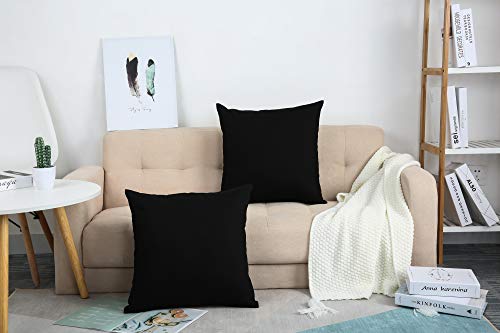TangDepot 12x12 Black Cotton Throw Pillow Cover - Durable, Removable Zipper