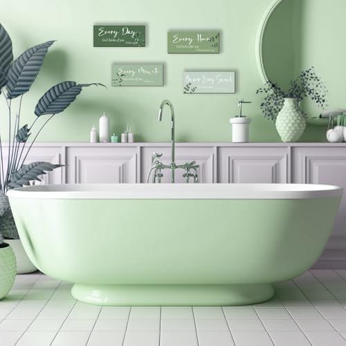 Green Bible Verses Wall Decor - 4 Rustic Christian Signs