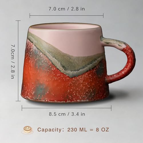 Peach-Pink Handmade Ceramic Coffee Mug 8 OZ - Espresso Cup with Handle