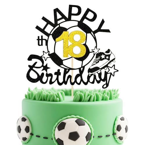 Black Glitter Soccer Happy 18th Birthday Cake Topper Football Party