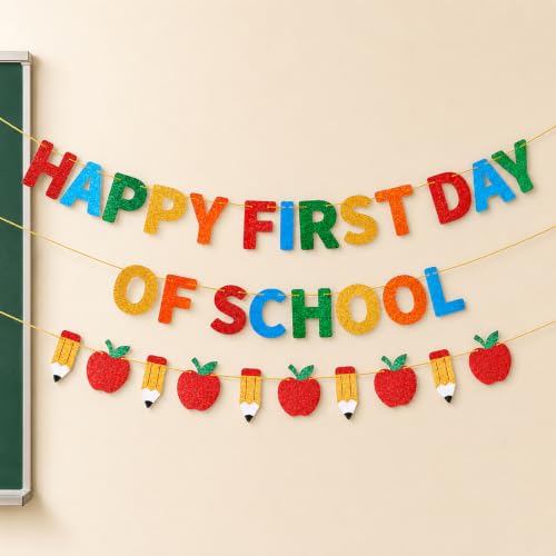 Happy First Day of School Banner, Classroom and Home Decor