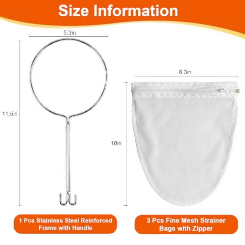 Nut Milk Strainer Bag Set with Stainless Steel Handle - 4 Piece Kit