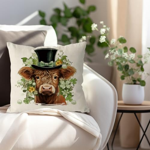 St. Patrick's Day Pillow Covers 18x18 Inch Cow & Shamrock Design