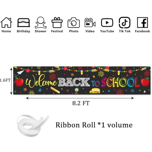 Welcome Back to School Banner Backdrop - 1.6x8.2ft Vinyl Party Decoration