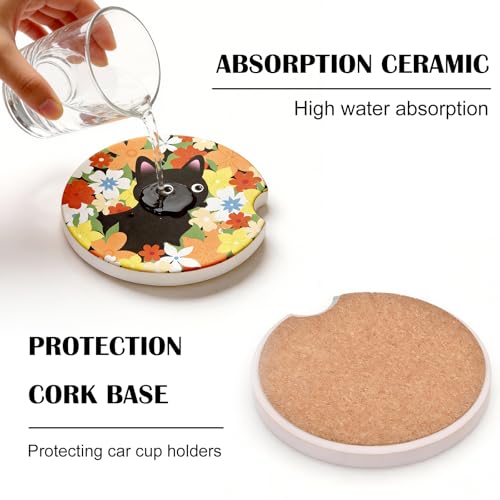 Absorbent Ceramic Car Coasters - 2 Pack with Finger Slot