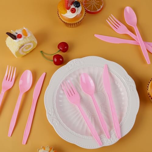Kochorie 90-Piece Pink Disposable Plastic Cutlery Set - Heavy Duty Flatware
