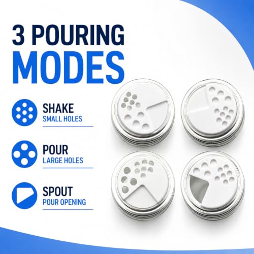 Adjustable Spice Shaker Lids for Regular Mouth Mason Jars - 4 Pack
