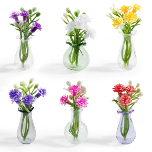 Mini Glass Vase Magnets Set - 6 Pcs Cute Magnetic Vases with Flowers