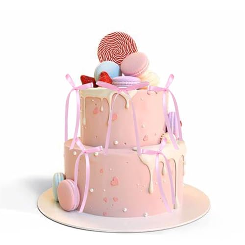 AMABAZR 20Pcs Bow Cupcake Toppers Light Pink Coquette Bowknot Ribbons