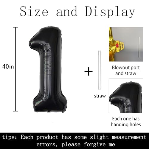 40 Inch Black Number 1 Foil Balloon for Birthday & Party Decor