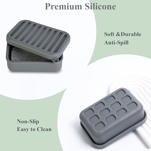 MtBoi Leakproof Silicone Travel Soap Case with Drainage - Deep-Gray
