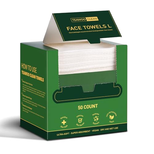 TEAWOO Disposable Face Towels 50ct, Soft Viscose Makeup Remover Wipes