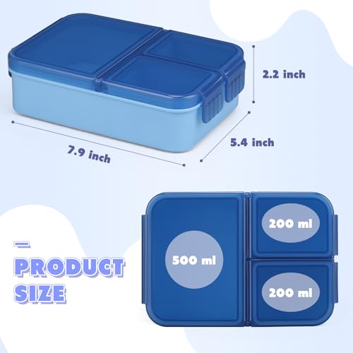 WyfKyd 2 Pack Blue Snack Box Container Set - Leak-Proof Bento Lunch Box for Kids & Adults