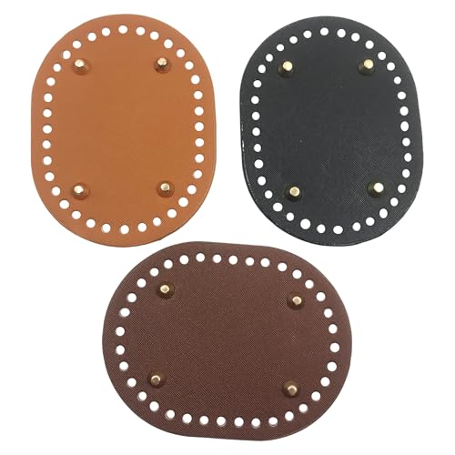 PU Leather Purse Bottom Shaper 3-Pack, 140x110mm Oval Crochet Bag Base with Pre-Punched Holes