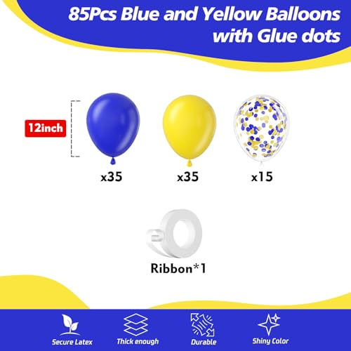85pcs Blue and Yellow Balloon Arch Kit - 12 Inch Latex Party Decorations