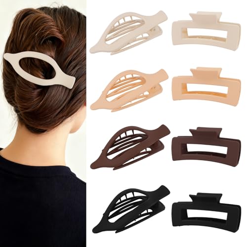 Esitrormi 8PCS Flat Claw Clips & Duckbill Hair Clips Matte Neutral Tones