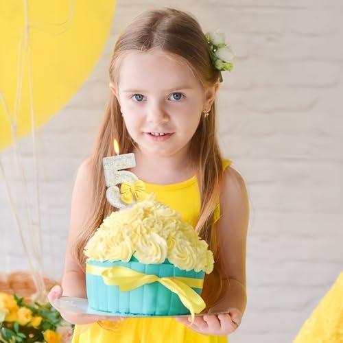 Number 5 Birthday Candle with Yellow Bow - Eco-Friendly Cake Topper