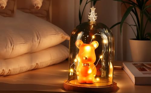 Medium Glass Cloche Dome with Wooden Base and Christmas Tree Top - 4.7x6.3 inches