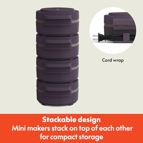 BELLA Plum Stack & Store Mini Waffle Maker - 4-Inch Ceramic Non-Toxic