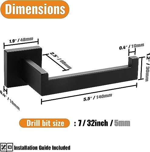 HITSLAM Matte Black Toilet Paper Holder - 304 Stainless Steel, Black-1pack